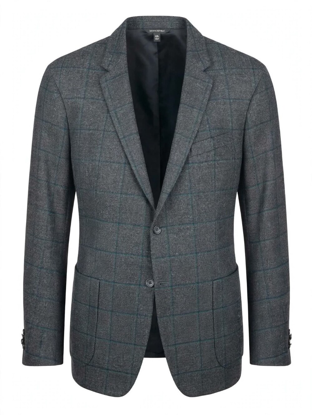 Banana Republic Mens Blazer Gray Blue Wool Flannel Windowpane Slim Fit 48L Long